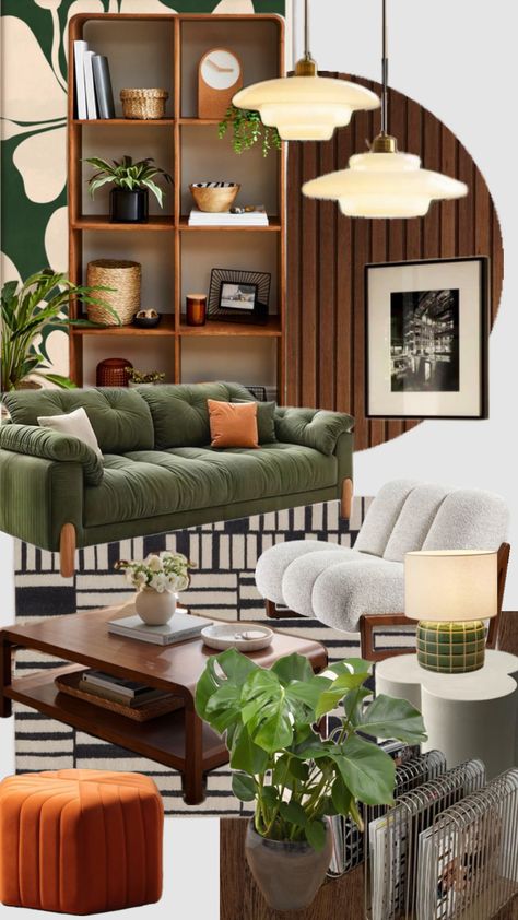 Mid-Century Modern Interior Scheme #Interior #midcenturymodern Eclectic Mid Century Modern, Mcm Interior, Apartment Projects, Mid Century Modern Interiors, Cottagecore Decor, Dining Room Inspiration, Mid Century Furniture, House Inspo, Living Dining Room