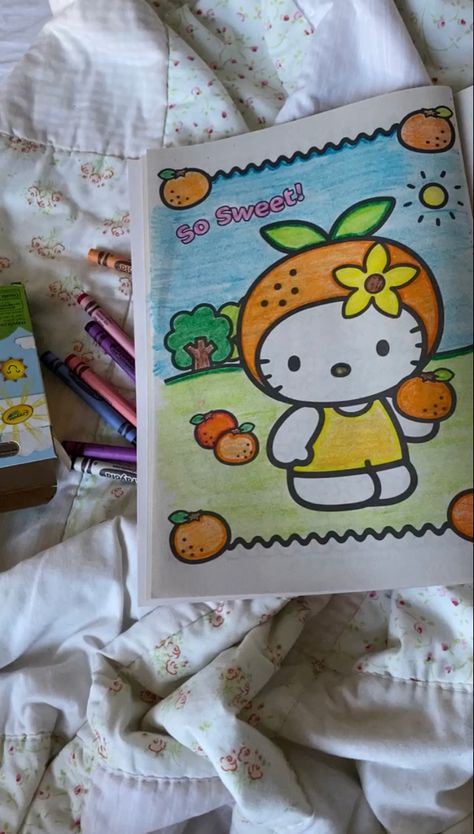 Hello Kitty Coloring Book Aesthetic, Hello Kitty Sketchbook, Sanrio Coloring Book, Age Dreamer, Coloring Book Aesthetic, Hello Kitty Coloring Book, Hello Kitty Book, Floral Sheets, Sleeping Drawing