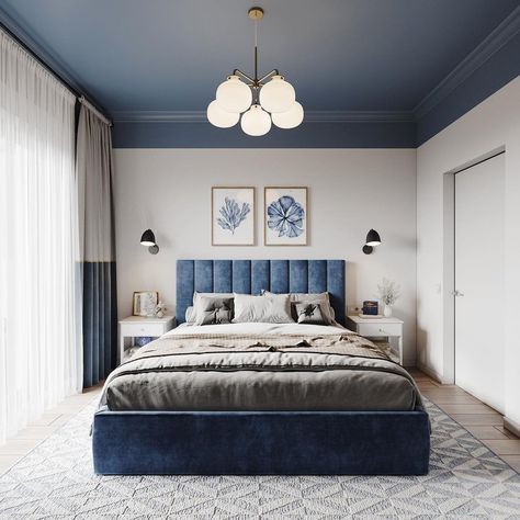 Bedroom Ideas | Bedroom decorations | Bedroom design | Bedroom photography | Bedroom idea Blue Bedroom Design, Unique Bedroom Design, Bed Interior, Blue Bedroom Decor, Dekorasi Kamar Tidur, Bedroom Decor Design, Bedroom Bed Design, Bedroom Furniture Design, Bedroom Layouts