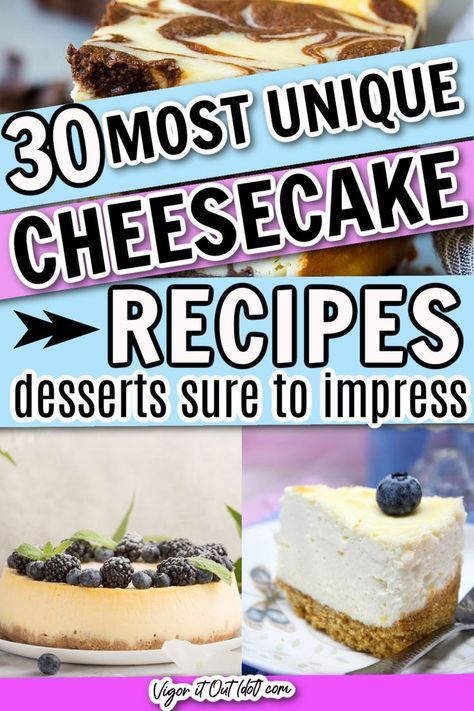 The best cheesecake recipes for your next party. Impressive and unique cheesecake recipe ideas from traditional to fruit filled to candy filled to cheesecake balls. Easy and fun desserts to bake for your dinner parties and holidays. Unusual Cheesecake Recipes, Cheesecake Flavours Ideas, Crazy Cheesecake Recipes, How To Decorate Cheesecake, Cheesecake Balls Recipes, Cheesecake Recipe Ideas, Vintage Cheesecake, Desserts To Bake, Unique Cheesecake Recipes