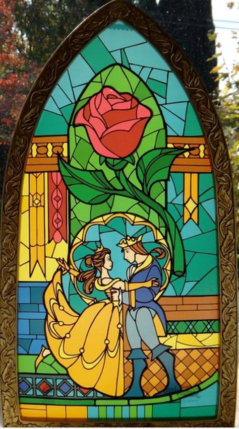 Beauty And The Beast Window, Beauty And The Beast Art, Disney Stained Glass, Deco Disney, Disney Rooms, Belle Disney, Disney Decor, Pinturas Disney, Disney Beauty And The Beast