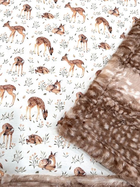 "You'll love this woodland blanket.  It features neutral colors and the cutest fawn deer.  This plush blanket will make a perfect new baby gift.  It can be gender neutral or for girl or boy depending on the backing color chosen. This beautiful handmade blanket has several different options to choose including size, minky backing, and personalization. This luxurious blanket is made with an adorable designer cotton print on top and a bottom of your choice of minky.  This is a luxury blanket not a Soft Woodland Nursery, Fawn Themed Nursery, Deer Nursery For Girl, Baby Boy Deer Nursery, Baby Nursery Must Haves, Deer Nursery Ideas Boy, Nursery Deer Theme, Deer Nursery Ideas, Nature Baby Blanket