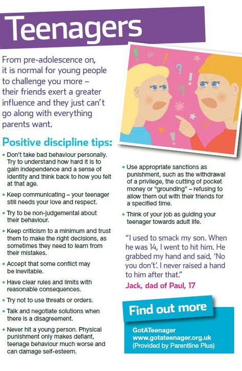 It is normal behaviour for teenagers to start challenging their parents, but can be difficult to deal with. Here are some positive discipline tips to help you cope with conflict. Have a look at the complete NSPCC guide here: http://www.nspcc.org.uk/help-and-advice/for-parents-and-carers/guides-for-parents/better-behaviour/better-behaviour_wda90710.html: Discipline Tips, Toddler Tantrums, Parallel Parenting, Parenting Preteens, Parenting Goals, Parenting Teenagers, Parenting Classes, Parenting Help, Smart Parenting