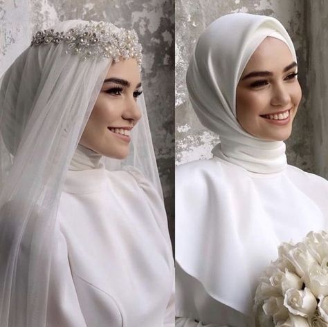 Muslim Wedding Dress Hijab Bride, Wedding Dress Hijab, Muslim Wedding Hijab, Wedding Dresses Hijab Bride, Hijabi Wedding, Bridal Hijab Styles, Wedding Hijab Styles, Muslim Wedding Gown, Baju Kahwin