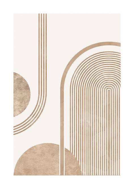 Poster of soft abstract brown arches and a goldenish circle on a beige background. Uses pastel colors. It is interesting and stimulating Poster Shop, Soyut Sanat Tabloları, Buy Posters, Best Foundation, Poster Poster, Beige Background, تصميم داخلي, Pastel Colors, Wall Design