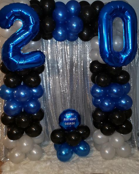 20th black blue and silver birthday balloons Blue Black Birthday Decorations, Blue And Black Birthday, Black And Blue Birthday Theme, Blue Black Silver Party Decorations, Black And Blue Party Theme, Black And Blue Birthday Decorations, Blue Birthday Themes, Black Party Decorations, Birthday Party Checklist