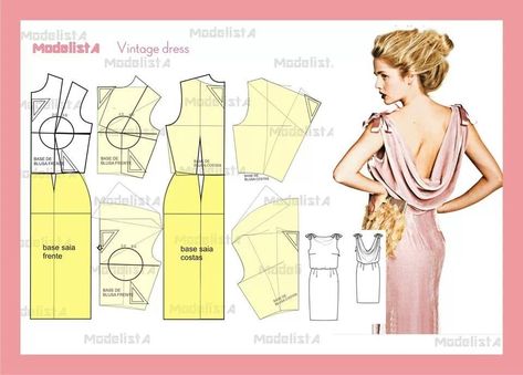 Vestido Florido 837 Cowl Back Dress, Garment Pattern, Vintage Dress Patterns, فستان سهرة, Easy Sewing Patterns, Women Diy, Vestidos Vintage, Fashion Sewing Pattern, Diy Dress