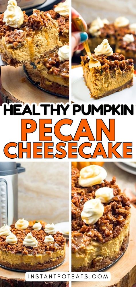 Whip up this easy pumpkin pecan cheesecake that’s perfect for those who love classic fall flavors! Smooth pumpkin filling meets a crunchy pecan topping for a delightful treat. Best Pumpkin Cheesecake Recipe, Pumpkin Pecan Cheesecake, Healthy Pumpkin Cheesecake, Pressure Cooker Desserts, Instant Pot Pumpkin, Pumpkin Peanut Butter, Pumpkin Filling, Pecan Topping, Pecan Cheesecake