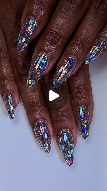 Holographic Nail Art Designs, Nail Foil Designs Ideas, Holographic Nail Designs, Foil Nail Designs, Diamond Nail Designs, Glass Nails Art, Diamond Nail Art, Foil Nail Art, Sense Of Entitlement