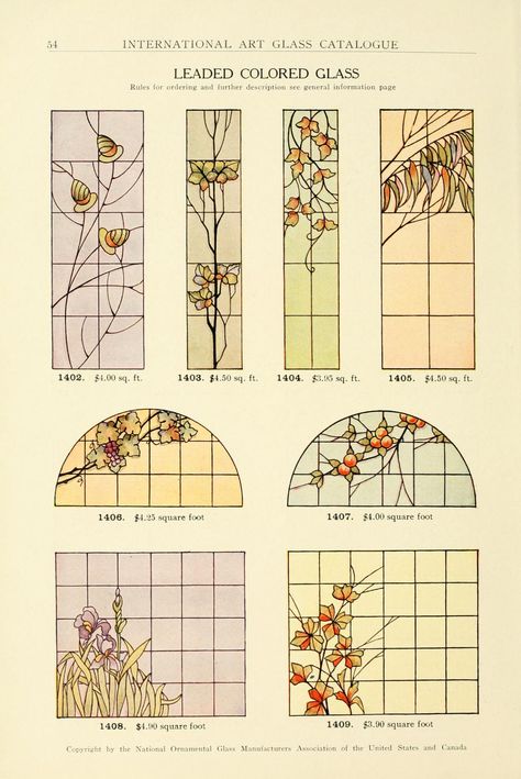 International art glass catalogue : art and bev... Vitrazh Art, Stain Glass Windows Art, Stained Glass Tiffany, Art Nouveau Stained Glass Designs, Art Nouveau Dollhouse, Art Nouveau Mosaic, Large Stained Glass Window, Stained Glass Making, Drawing On Glass Ideas