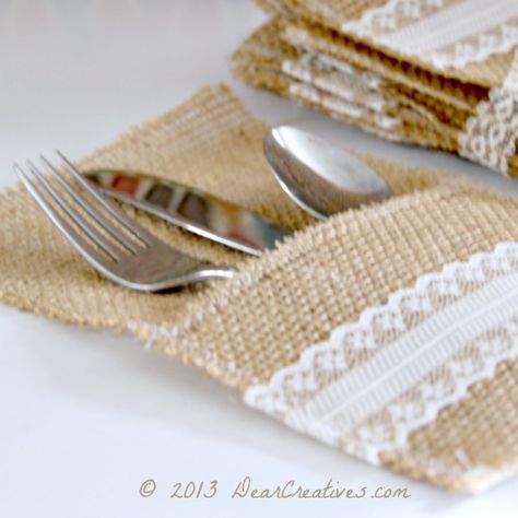 Burlap Utensil Holder Burlap Utensil Holder, Utensils Holder Diy, Diy Utensil Holder, Diy Utensils, Burlap Ideas, Utensil Holders, Burlap Projects, Diy Burlap, Plastic Forks