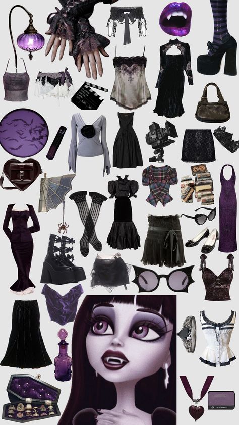 Elizabat style guide #monsterhighelizabat #elizabat #stylemoodboard #monsterhigh Monster High Clothes, Doll Tattoo, Vampire Goth, Alt Fashion, Alternative Outfits, Cute Fits, Style Guide, Gothic Fashion, Alternative Fashion