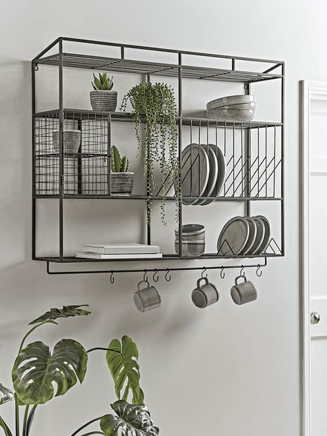 Small Storage Shelves, Kitchen Wine Rack, Industrial Style Kitchen, Kitchen Pantry Storage, Industrial Shelving, Pantry Storage, Wall Racks, Hanging Rail, Wooden Kitchen