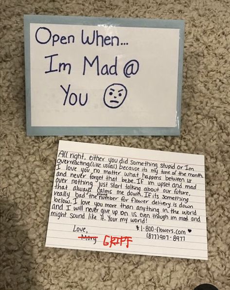 Open When Letters For Boyfriend, Christmas Gift Ideas For Boyfriend, Open When Cards, Bday Gift For Boyfriend, Christmas Boyfriend, Diy Crafts For Boyfriend, Im Mad At You, Mad At You, Gift Ideas For Boyfriend