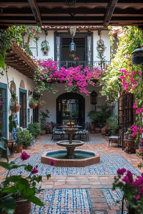 29 Old Money Home Decor Ideas to Capture Heritage and Grace 18 Taj Mahal Tea House, Spanish Style Homes With Courtyard, Spanish Home Decor Living Room, Hacienda Style Room, Colorful Old House Interior, Spanish Villa Decor, Spanish Style Home Color Palette, Spanish Villa Aesthetic, Modern Hacienda Decor