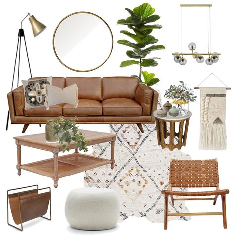 Neutral Colors Living Room, Bohemian Scandinavian, Living Interior Design, Scandinavian Room, Leather Couches Living Room, Design Mood Board, Leather Sofa Living Room, Living Interior, Interior Design Boards