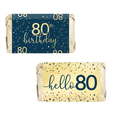 PRICES MAY VARY. 45 Stickers: Navy blue and gold Birthday mini candy bar label stickers made to match 80th birthday decorations and party supplies. Includes 2 unique designs printed on premium gold foil. Multi-use party favor stickers can be used as scrapbook stickers, surprise party invitation seals, part of your DIY party décor, or to decorate elegant favor bags, place on different types of candy, or to make deluxe table decorations and party favors. Candy Not Included. 1.5" x 2.5" stickers to 90th Birthday Party Favors, 80th Birthday Party Favors, 80th Birthday Party Decorations, 90th Birthday Decorations, 80th Birthday Decorations, 70th Birthday Decorations, Surprise Party Invitations, 90th Birthday Parties, 100th Birthday Party