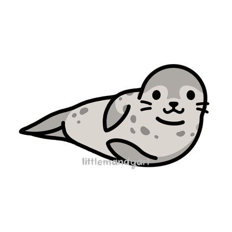 Cute Sticker Drawing, Seal Doodle, Seal Cartoon, Easy Dragon Drawings, Sticker Drawing, Grey Seal, Easy Animal Drawings, Cute Seals, Cute Easy Doodles