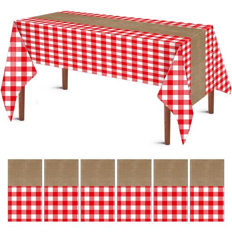 PRICES MAY VARY. Meet Your Usage Needs: there are 6 pieces of picnic table covers, the quantity is sufficient to meet your daily and party usage and replacement needs, you can also share them with others Use with Confidence: the picnic tablecloth is made of quality plastic material, waterproof and oil proof, thick and reliable, will not easy to break or fade, which can serve you for a long time, you can use with confidence Novel and Elegant Design: the plastic tablecloth adopts red and white che Rustic Picnic Table Decor, Outdoor Picnic Decor, Bbq Theme Party Decorations, I Do Bbq Decorations, Bbq Theme Party, Picnic Table Decor, Bbq Decor, Bbq Decorations, Gingham Party