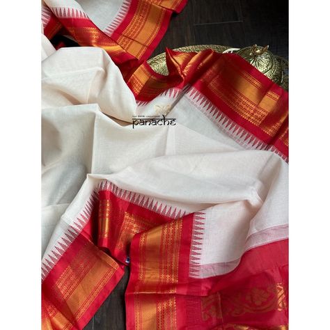 Panache’s ‘Agamoni Festive Collection’ continues! Red White cotton Gadwal Saree with Zari woven temple border/ palla !. Paired with a designer blouse! #panachethedesicreations #pujosaree #usasarees #designerblouse #gadwal #whiteredsaree #cottongadwalsarees White Saree, Red Border, Festive Collection, Red Saree, Designer Blouse, White And Red, White Blouse, Indian Fashion, White Cotton