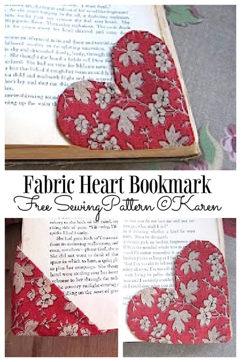 Fabric Corner Heart Bookmarks Free Sewing Patterns | Fabric Art DIY How To Make A Fabric Corner Bookmark, Fabric Book Markers Diy, Fabric Book Markers, Fabric Heart Bookmark, Fabric Corner Bookmark Pattern, Fabric Bookmarks Diy How To Make, Corner Bookmark Pattern Free, Easy Valentine Sewing Projects, Valentine's Sewing Projects