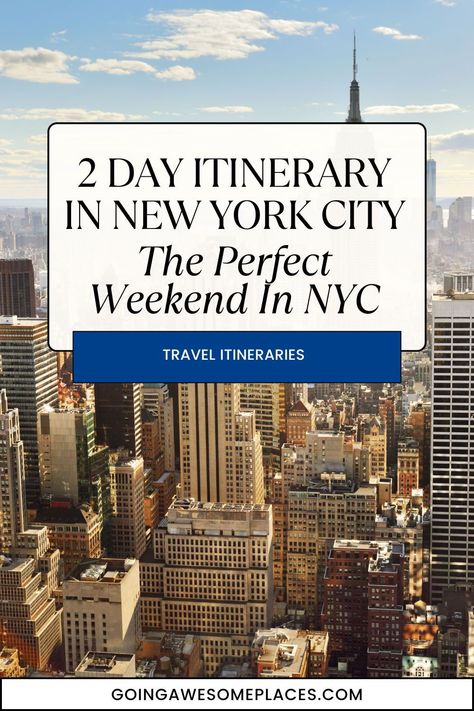 Find a place to stay that will be the perfect launch pad for your adventures, and get ready for a fantastic weekend in the Big Apple.  This 2-day itinerary in New York City will focus on Manhattan, with a small stroll in Brooklyn. Traveling to NYC for just a weekend simply doesn’t give you enough time to explore the other boroughs, so we’ve narrowed it down to our best bits. New York City September, 2 Day New York Itinerary, 2 Day Itinerary Nyc, 2 Days In New York City, Nyc Weekend Trip, 2 Days In Nyc, Nyc Must Do, Weekend In New York City, Weekend In New York