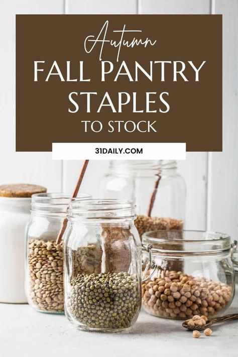 Stocking up on fall pantry staples is an autumn right of passage. Having a fully-stocked pantry for fall baking and easy autumn cooking makes meals and treats of the season easy. Fall Pantry Stock Up, Pantry Staples List, Autumn Cooking, Stocked Pantry, Grocery Staples, Pantry List, Grocery Budget, Fall Cooking, Fall Staples