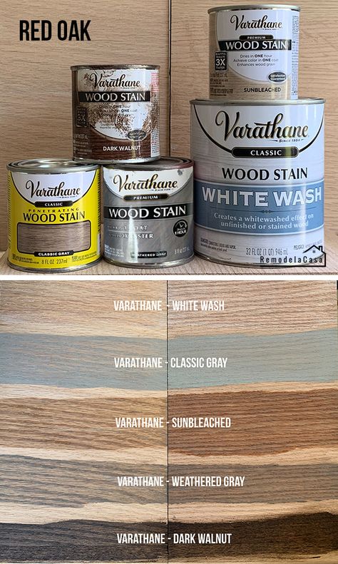 Varathane - Wood Stain on Red Oak Staircase treads - #thdprospective Varathane Gray Stone, Weathered Oak Stain Varathane, Stain On Oak Wood, Light Wash Stain Wood, Varathane Stain Colors On Oak, Home Depot Stain Colors, Varathane Weathered Oak Stain, Varathane Western Oak, Varathane Poly And Stain