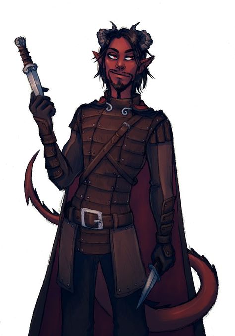 ️‍Cha Sand❄️ on Twitter: "Finished the first of the commissions today, a tiefling rogue called Si!… " Tiefling Rogue Male, Knife Thrower, Tiefling Rogue, Dnd Tiefling, Tiefling Bard, Arcane Trickster, Idee Cosplay, Leather Armor, Dungeons And Dragons Characters