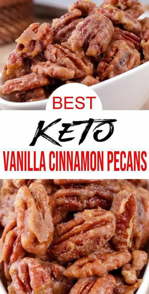 gluten free candied pecans with this low carb ketogenic diet vanilla cinnamon pecan recipe Keto Pecans, Candy Pecans, Work Snacks, Candied Pecans Recipe, Low Carb Candy, Comidas Keto, Cinnamon Pecans, Breakfast Low Carb, Postre Keto