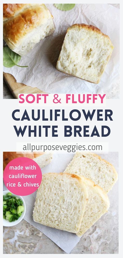 If you’re looking for ways of using cauliflower rice, here’s a fantastic way to turn this veggie into a magically fluffy and savory cauliflower & chive yeast bread. The chives are an excellent addition to this bread recipe, leaving flecks of green, savory scent and flavor. This vegan bread comes out of the oven moist and tender, a fluffy texture and the nicest savory flavor makes it compatible with any meal. #healthybread #veganbread #healthybaking #yeastbread #cauliflowerrecipes Vegan Cauliflower Bread, Cauliflower Bread Recipes, Pullman Loaf, Savoury Bakes, Cauliflower Bread, Healthy Brunch Recipes, Vegan Breakfast Easy, Vegan Baked, Yeast Bread Recipes