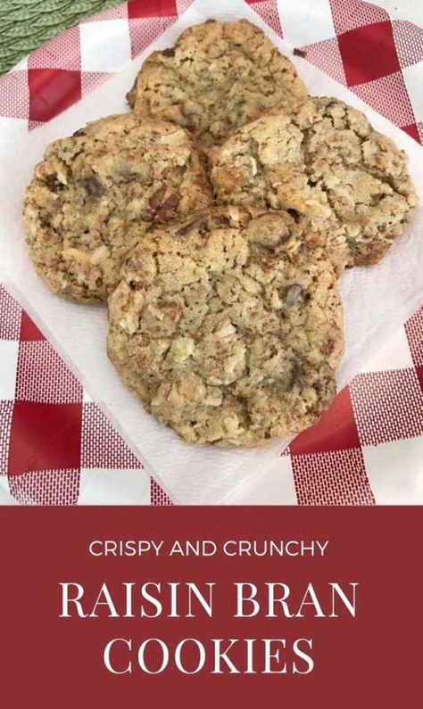 Crunchy Raisin Bran Cookies - Cookie Madness Raisin Bran Cookies, Bran Cookies Recipe, Bran Cookies, Raisin Bran Cereal, Raisin Bran Muffins, Skillet Cookies, Crunchy Chocolate Chip Cookies, Raisin Bran, Bran Muffin Recipes