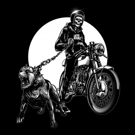 Skull riders with vintage motorcycle Pre... | Free Vector #Freepik #freevector #freevintage #freecartoon #freeskull #freehipster Nature Edits, Colour Video, Black And White Gif, Night Rider, Motos Vintage, Motorcycle Illustration, American Animals, Moto Vintage, Apocalyptic Fashion