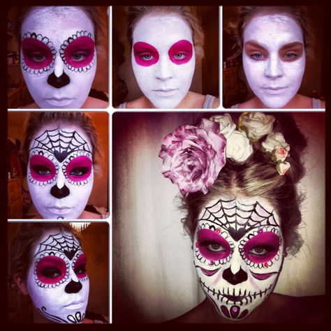 Mexican Sugar Skull Makeup | Sugar Skull Rush …. Hallowen Schminke, Make Up Yeux, Skeleton Face Paint, Sugar Skull Face Paint, Halloween Makeup Sugar Skull, Skull Face Paint, Halloweenský Makeup, Halloween Make-up Looks, Sugar Skull Face