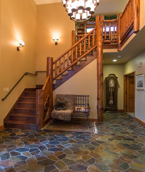 Grand entryway with log railings at Meadowbrook Circle, Steamboat Springs, CO. #steamboat #steamboatspringsrealestate #skitown #mountainliving Inside House Background, House Background For Editing, Background For Editing, Plan Home, House Background, Inside House, Steamboat Springs, Mountain Home, Skiing