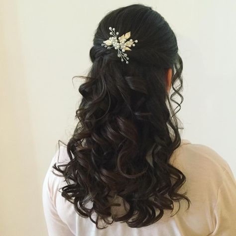 Prom Hairstyles Curled Half Up Half Down, Black Curly Hair Half Up Half Down, Prom Hairstyles Half Up Half Down Elegant Hair Accessories, Curls With Half Up Half Down, Curly Formal Half Up Half Down, Half Up Half Down Hair For Quinceanera, Half Up Half Down Prom Hairstyles Medium Length, Half Up Half Down Curls Prom, Sweet 16 Hairstyles Half Up Half Down