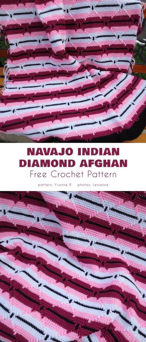 Navajo Indian Diamond Afghan Free Crochet Pattern Motifs Afghans, Navajo Blanket, Navajo Pattern, Crochet Afghan Patterns Free, Easy Knitting Projects, Crochet Gratis, Crochet Simple, Afghan Patterns, Crochet Afghans