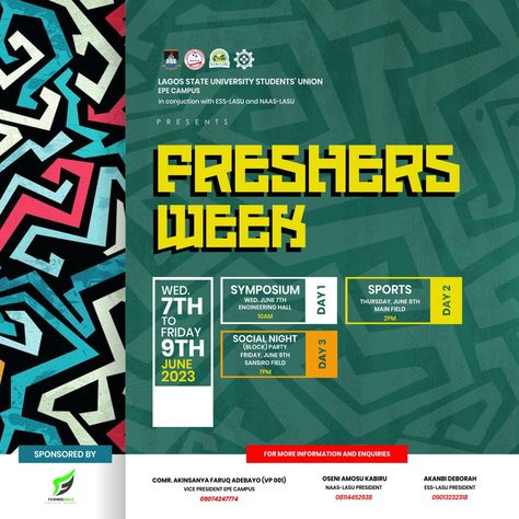 LASUSU flyer Orientation Flyer Design, Colour Blending, Retro Games Wallpaper, Media Pictures, Freshers Week, School Designs, Church Media Design, Welcome To School, Social Media Branding Design