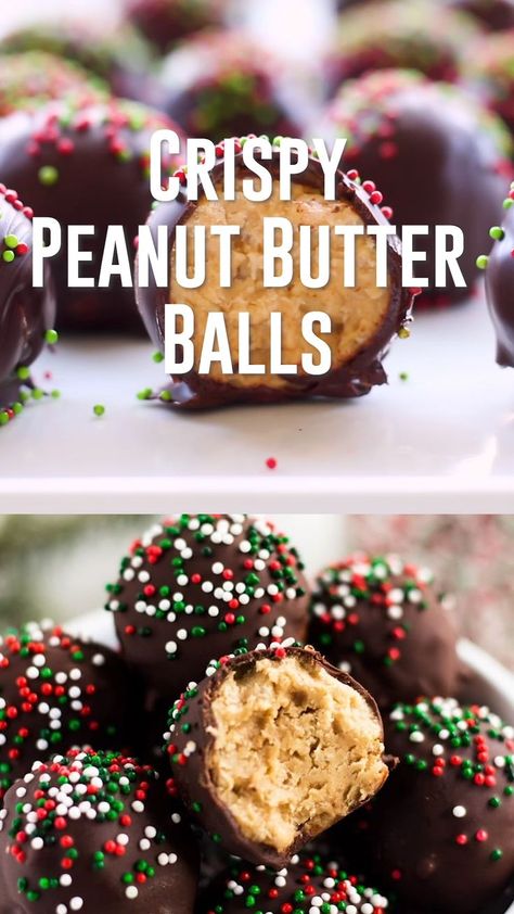 Pb Balls With Rice Krispies, Christmas Balls Food, Xmas Baking Gifts, Pb Balls No Bake, Christmas Balls Dessert, Christmas Ball Recipes, Xmas Party Desserts, Christmas Dessert To Sell, Xmas Deserts Ideas Desserts