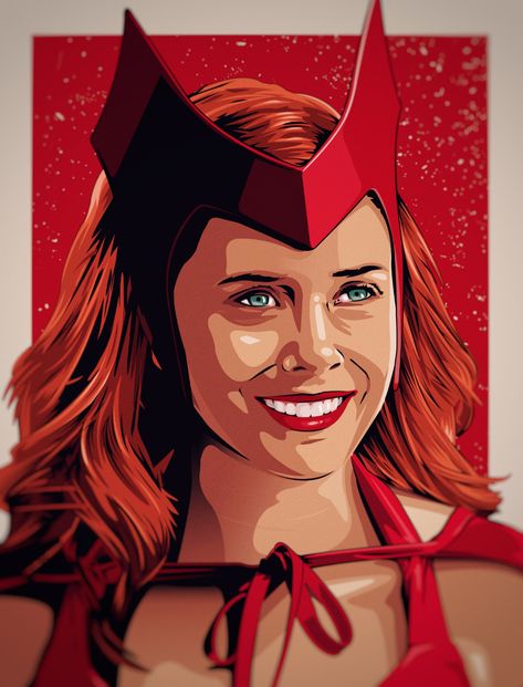 Marvel Scrapbook, Wandavision Art, Wanda Art, Digital Portrait Illustration, Wanda Vision, Drawing People Faces, Marvel Drawings, Scarlet Witch Marvel, Posca Art