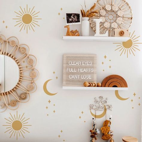 Removable Wall Decals Nursery, Diy Wall Decals, Star Wall Decals, Moon Nursery, Boho Sun, Nursery Room Inspiration, Nursery Wall Stickers, Removable Wall Decals, Decoration Stickers