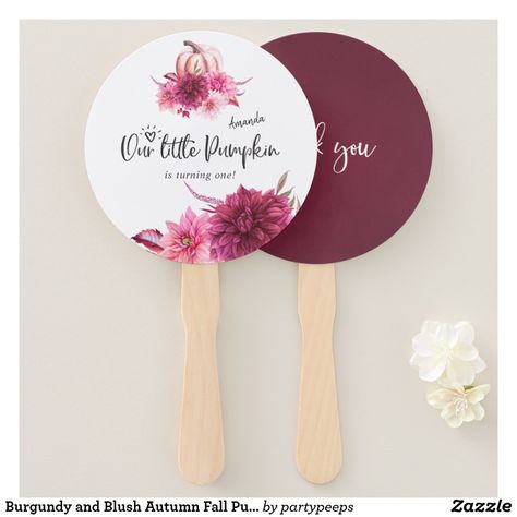 #Burgundy and #Blush #Autumn #Fall #Pumpkin #Birthday Hand Fan Fan Wedding Favors, Birthday Boards, Fan Favors, Pumpkin Birthday Parties, Fall Wedding Diy, Floral Birthday Party, Pumpkin Birthday, Wedding Favors Fall, Wedding Fans