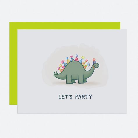 "You know the real reason dinosaurs became extinct? Because they knew how to party. And one time, they partied a little too hard. Show your birthday pal that you're ready to party with this adorable birthday card.  Front: Let's Party Inside: Blank All of our cards are printed on 70lb bright white 5.5\" x 4.25\" stock made with recycled materials. Each piece comes with one of our signature 60lb Electric Green self sealing envelopes and two Awcard Turtle sticker seals. How classy. Your card will ship in a sturdy 6\"x8\" self sealing cardboard mailer guaranteed to protect against bumps, nicks and raccoon attacks." Funny Bday Cards, Pun Cards, Turtle Sticker, Diy Projects Gifts, Dinosaur Cards, Watercolor Birthday Cards, Homemade Birthday, Simple Birthday Cards, Homemade Birthday Cards