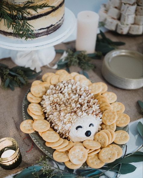 Woodland Hedgehog Cheese Ball, Cheese Ball Hedgehog, Woodland Cheese Ball, Hedgehog Cheese Ball Woodland Party, Baby Shower Food Woodland Theme, Woodland Snacks For Party, Vintage Woodland Baby Shower Theme, Baby Shower Favors Woodland Theme, Bear Cheese Ball