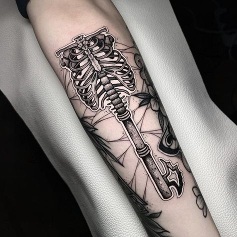 Skeleton Key Tattoo, End Tattoo, Graveyard Tattoo, Wife Tattoo, Tattoo Uk, Key Tattoo, Bone Tattoos, Tattoo Reference, Witch Tattoo