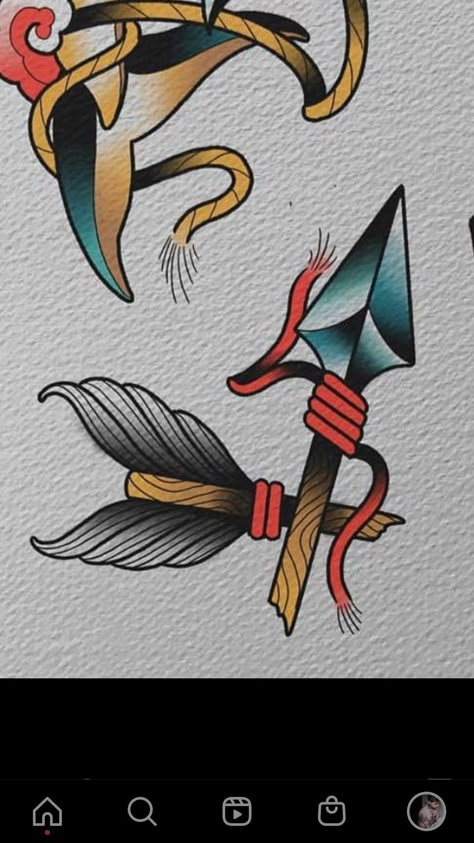 Traditional Arrow Tattoo, Traditional Dagger Tattoo, Netherlands Art, Traditional Eagle Tattoo, Desenhos Old School, Traditional Tattoo Old School, Traditional Tattoo Inspiration, Arrow Tattoo Design, Traditional Style Tattoo