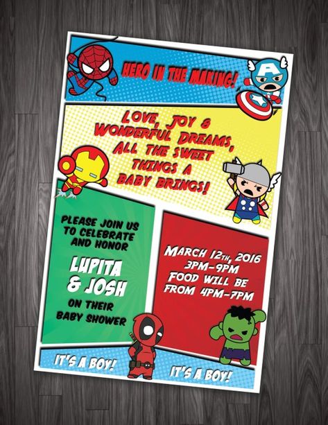 Marvel Baby Shower Ideas, Superhero Baby Shower Ideas, Super Hero Baby Shower, Superman Baby Shower, Marvel Baby Shower, Batman Baby Shower, Boy Baby Shower Food, Marvel Birthday, Baby Marvel