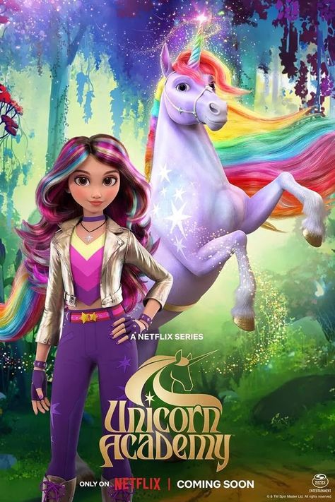 poster for -Unicorn Academy (2023) TV Series. Animation. Adventure. Kids | Horses -On Netflix Nov 2 Unicorn Island, Unicorn Academy, Hulk Character, New Fantasy, Spin Master, Fantasy Adventure, Netflix Movie, 판타지 아트, Wild Horses