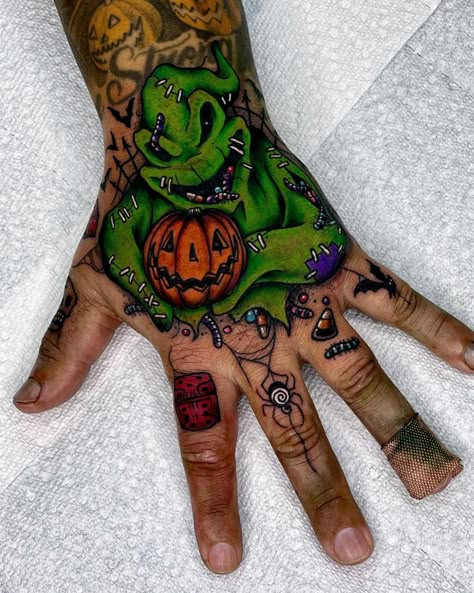 Ouija Halloween 🎃 🕯 . . . #blackworkers_tattoo #inkedmag #eternalink #planchette #darktattoo #moontattoo #spiderwebs #btattooing… | Instagram Halloween Theme Sleeve Tattoo, Hand Tattoos Halloween, Oogie Boogie Hand Tattoo, Finger Tattoos Halloween, Oogy Boogie Tattoo, Dark Spooky Tattoos, Pumpkin Hand Tattoo, Dark Sense Of Humor Tattoos, Halloween Hand Tattoo