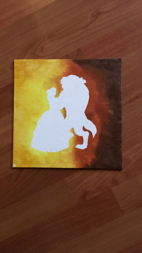 Beauty and the Beast Silhouette made with Acrylic Paint Bueaty And The Beast, Beast Silhouette, Beauty And The Beast Silhouette, Easy Watercolor, Pictures To Paint, The Beast, Beauty And The Beast, Acrylic Paint, Painting Ideas